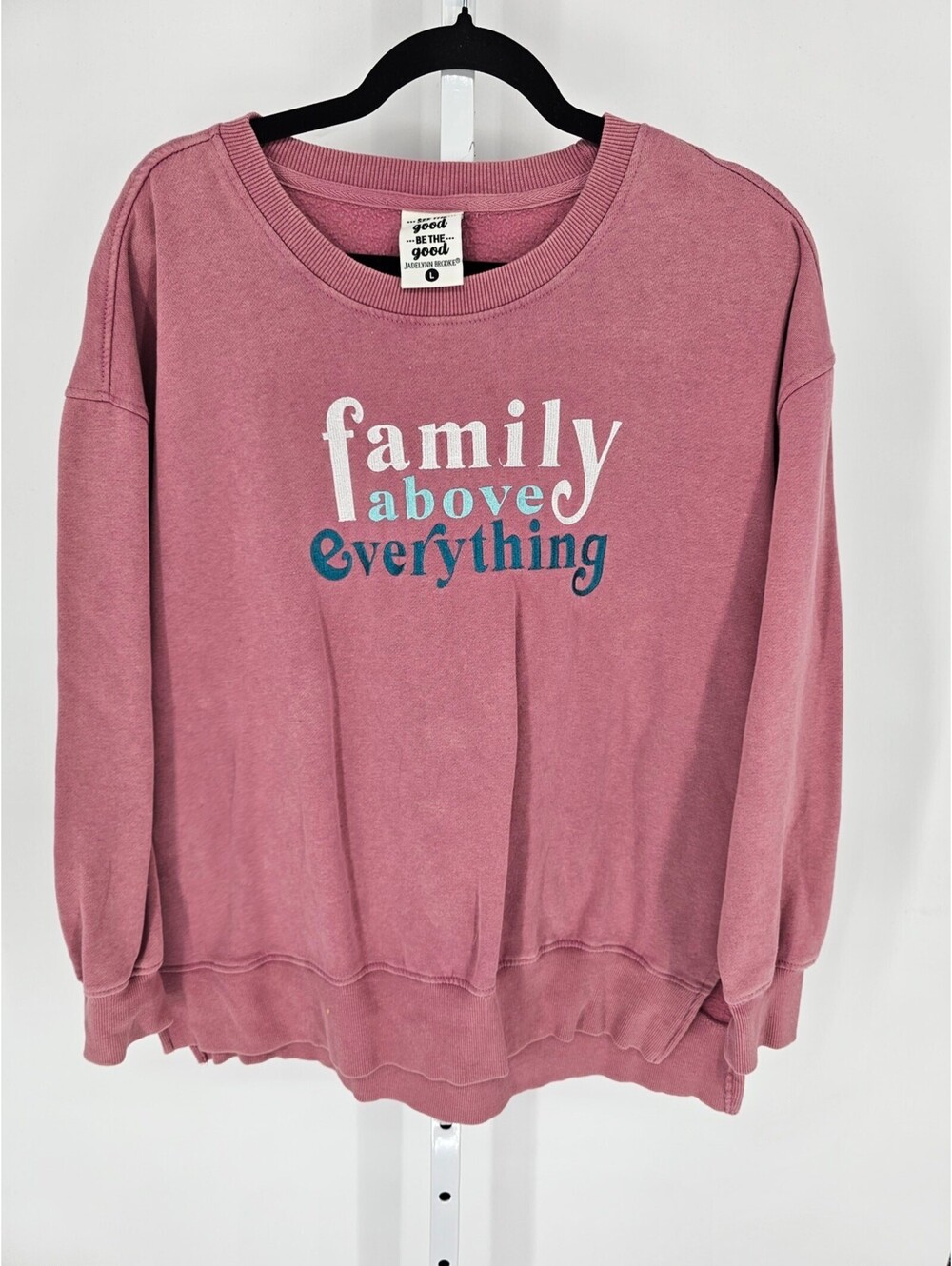 Jadelynn Brooke Womens Sz L Crewneck Sweatshirt Family Above Everything Pink